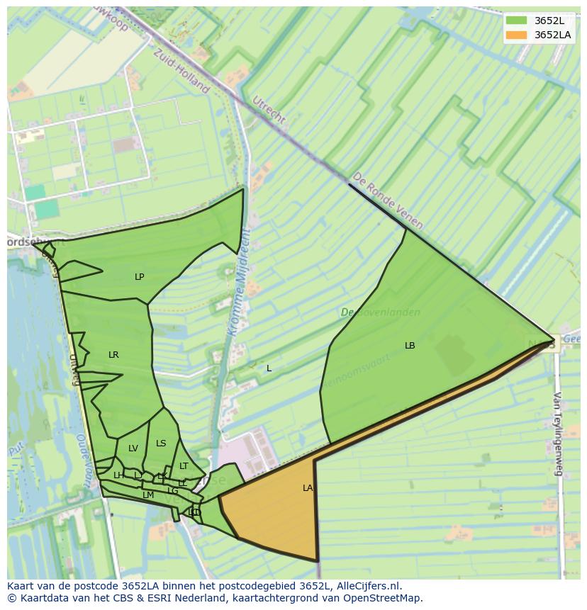 Afbeelding van het postcodegebied 3652 LA op de kaart.