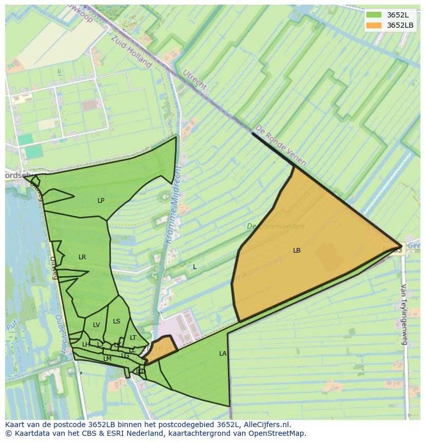 Afbeelding van het postcodegebied 3652 LB op de kaart.