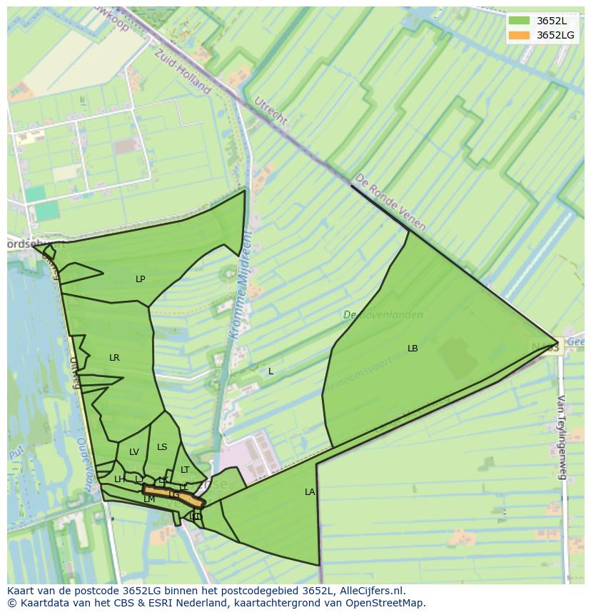 Afbeelding van het postcodegebied 3652 LG op de kaart.