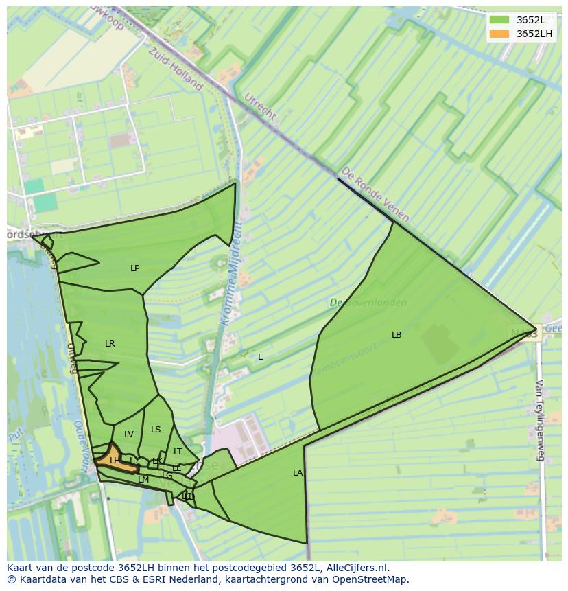 Afbeelding van het postcodegebied 3652 LH op de kaart.