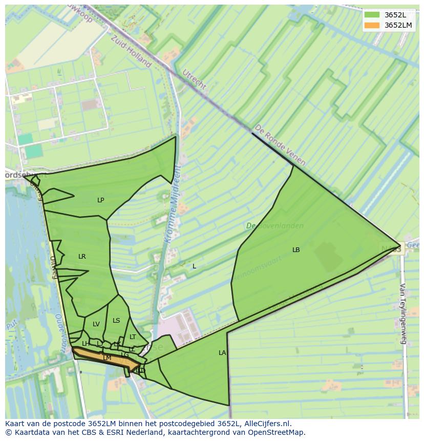 Afbeelding van het postcodegebied 3652 LM op de kaart.