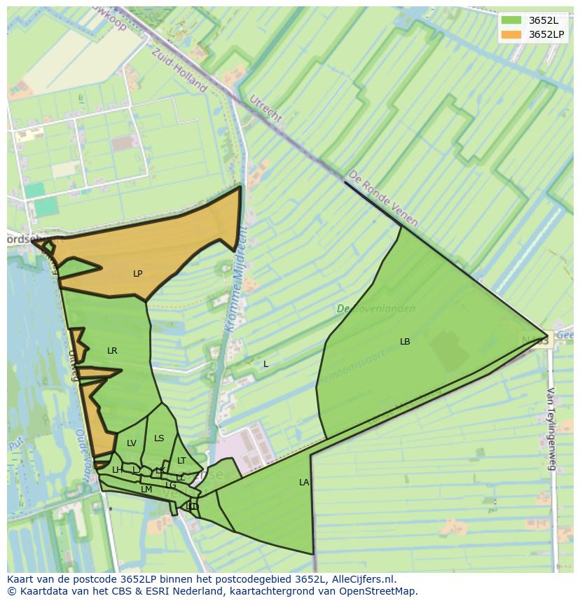 Afbeelding van het postcodegebied 3652 LP op de kaart.