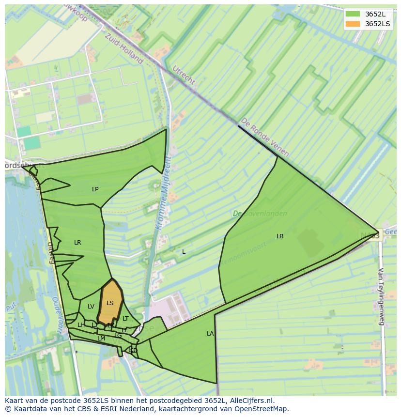 Afbeelding van het postcodegebied 3652 LS op de kaart.