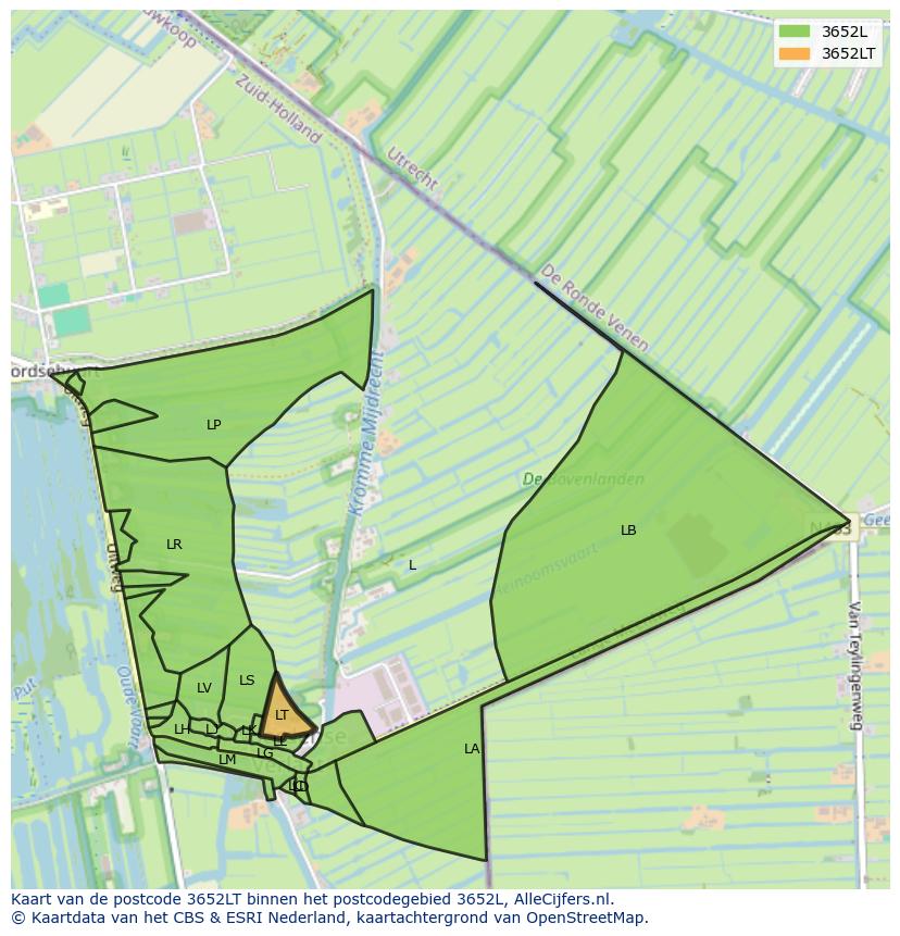 Afbeelding van het postcodegebied 3652 LT op de kaart.