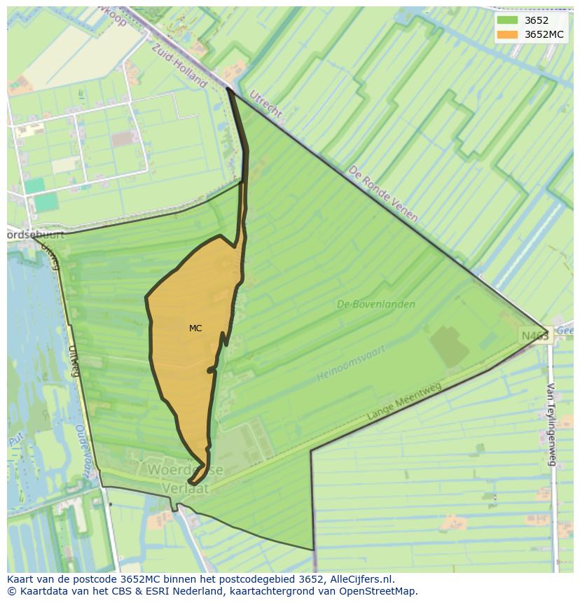 Afbeelding van het postcodegebied 3652 MC op de kaart.