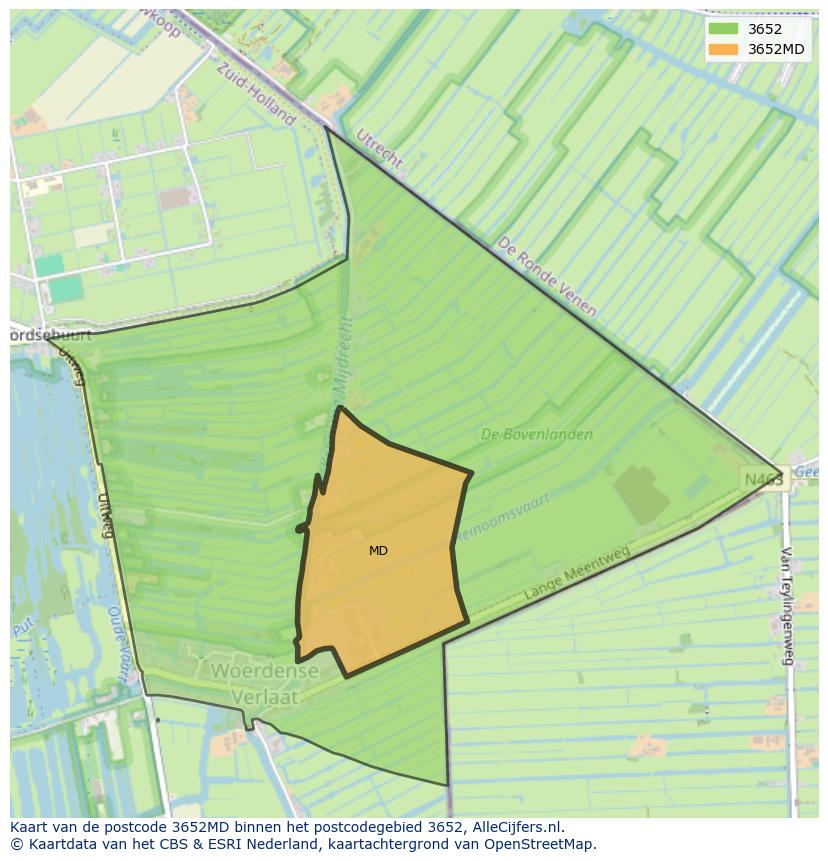Afbeelding van het postcodegebied 3652 MD op de kaart.