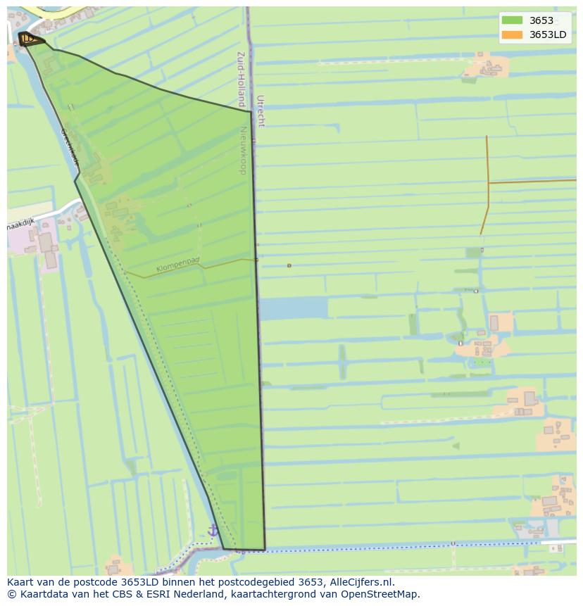 Afbeelding van het postcodegebied 3653 LD op de kaart.