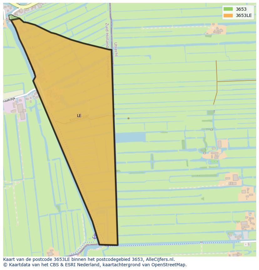 Afbeelding van het postcodegebied 3653 LE op de kaart.