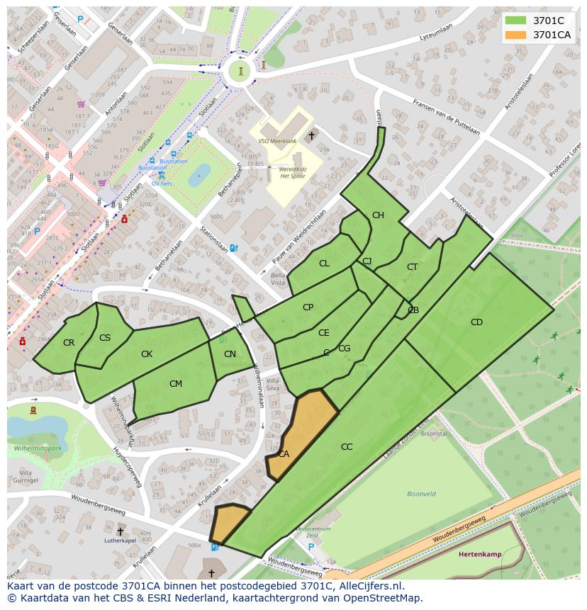 Afbeelding van het postcodegebied 3701 CA op de kaart.