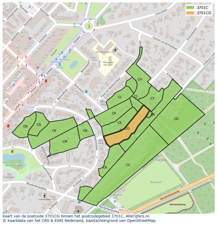 Afbeelding van het postcodegebied 3701 CG op de kaart.