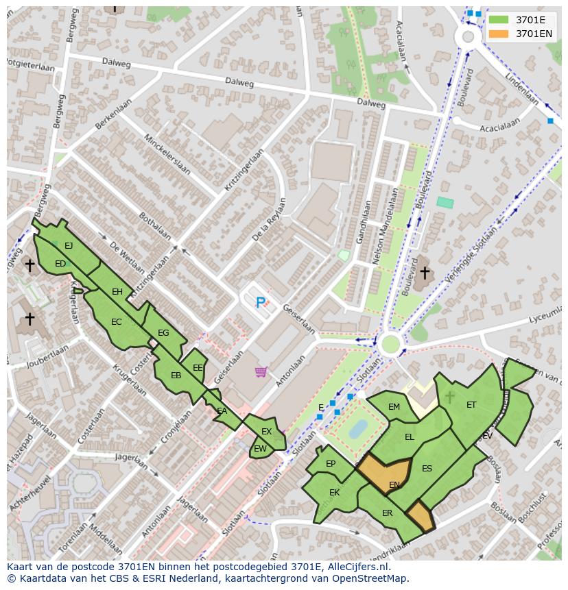 Afbeelding van het postcodegebied 3701 EN op de kaart.