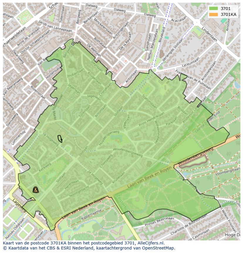 Afbeelding van het postcodegebied 3701 KA op de kaart.
