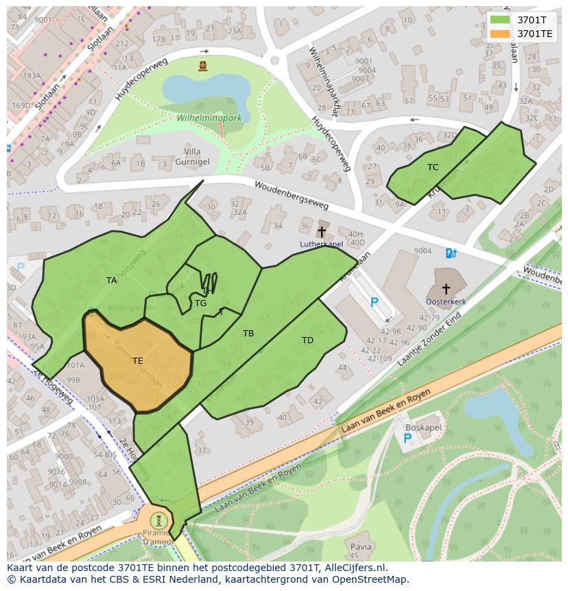 Afbeelding van het postcodegebied 3701 TE op de kaart.