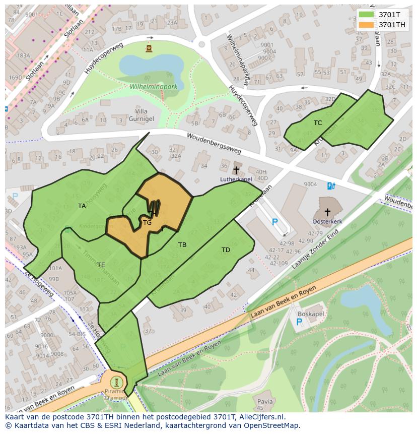 Afbeelding van het postcodegebied 3701 TH op de kaart.