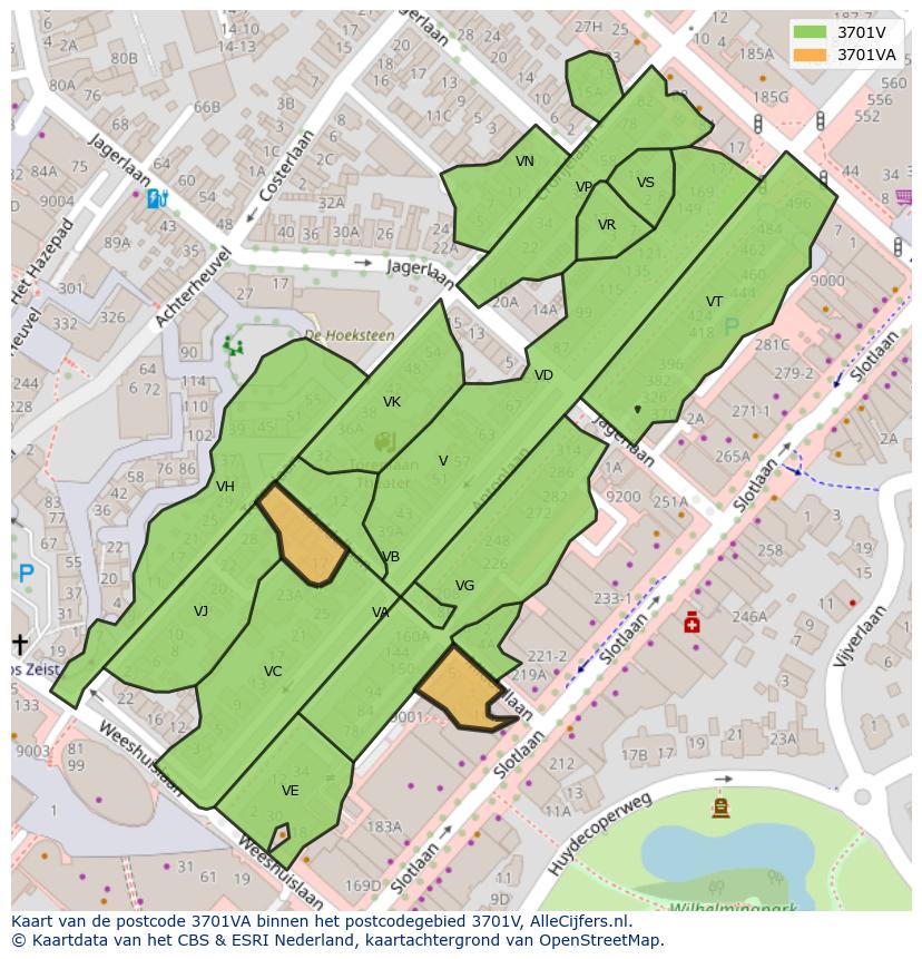 Afbeelding van het postcodegebied 3701 VA op de kaart.