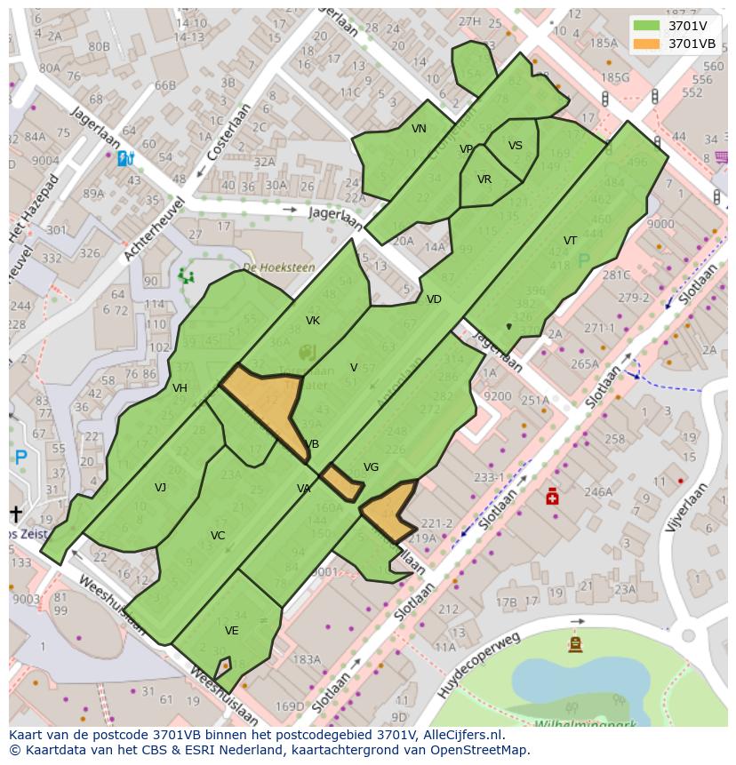 Afbeelding van het postcodegebied 3701 VB op de kaart.