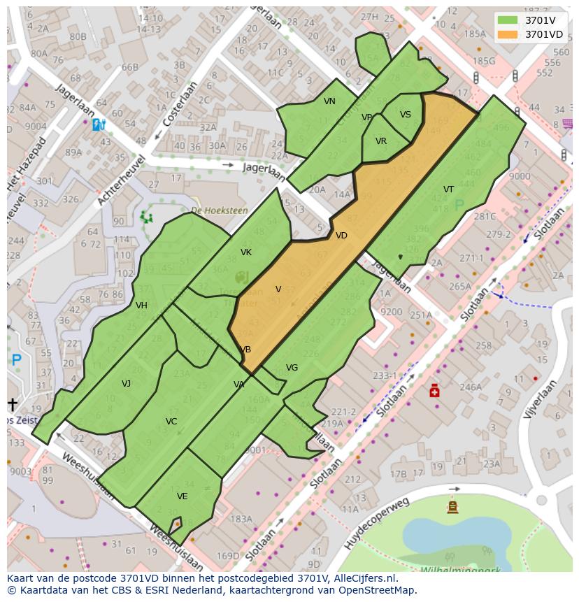 Afbeelding van het postcodegebied 3701 VD op de kaart.