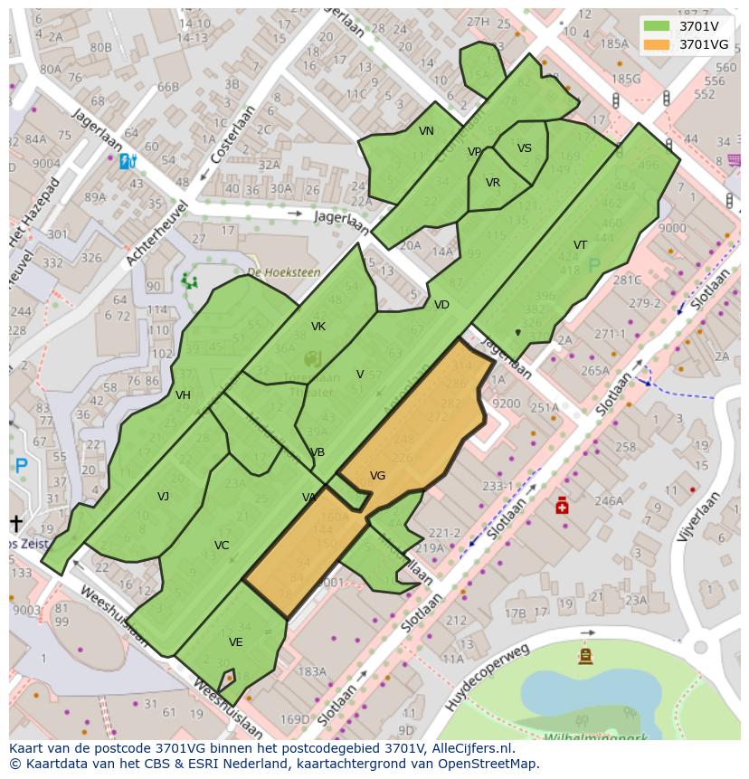 Afbeelding van het postcodegebied 3701 VG op de kaart.