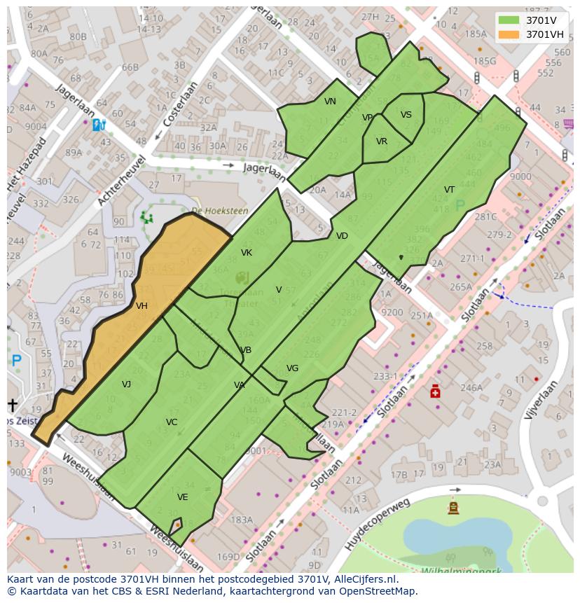 Afbeelding van het postcodegebied 3701 VH op de kaart.