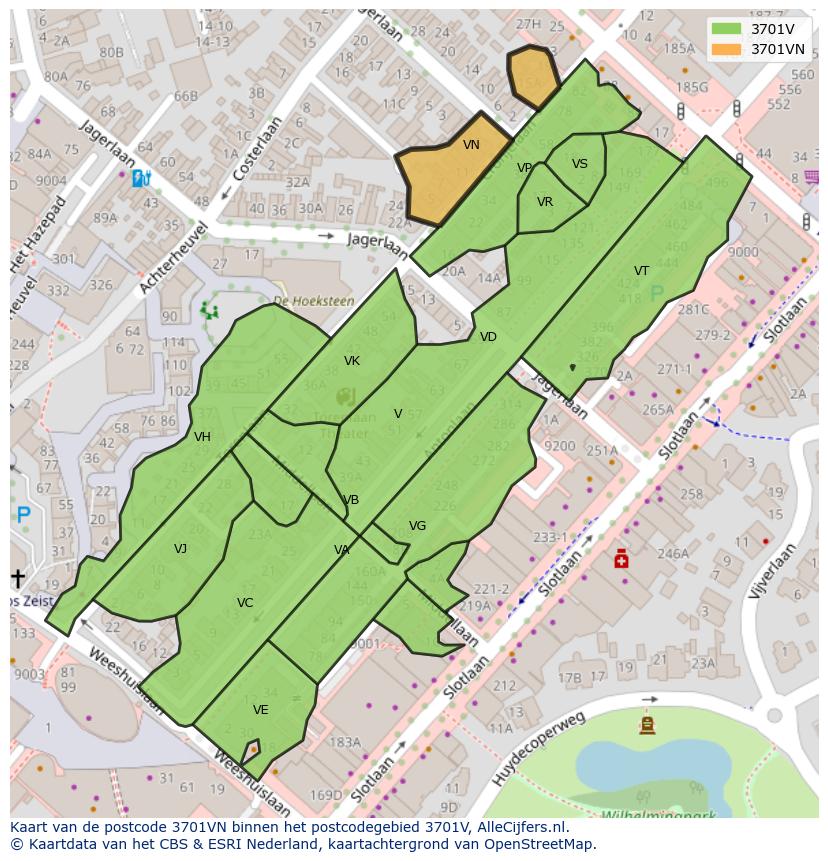 Afbeelding van het postcodegebied 3701 VN op de kaart.