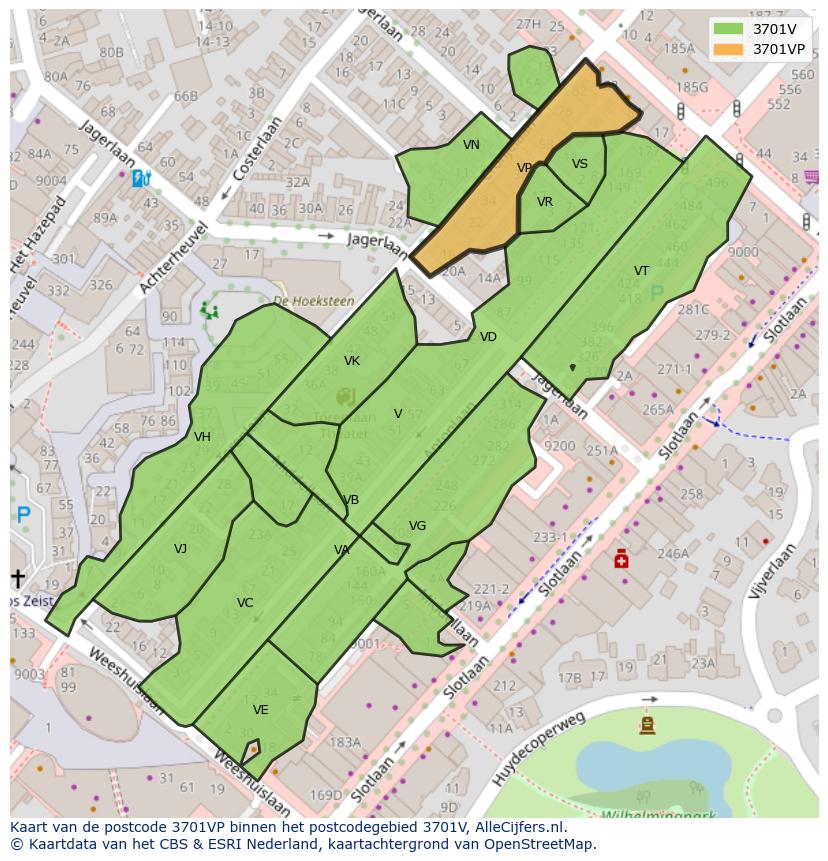 Afbeelding van het postcodegebied 3701 VP op de kaart.