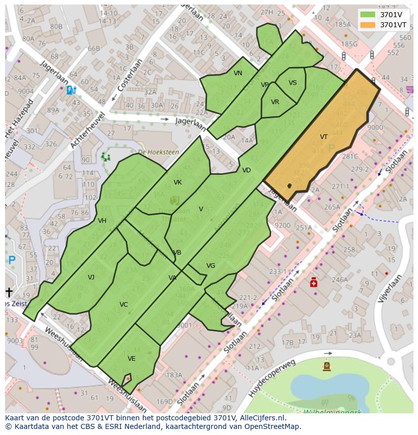 Afbeelding van het postcodegebied 3701 VT op de kaart.
