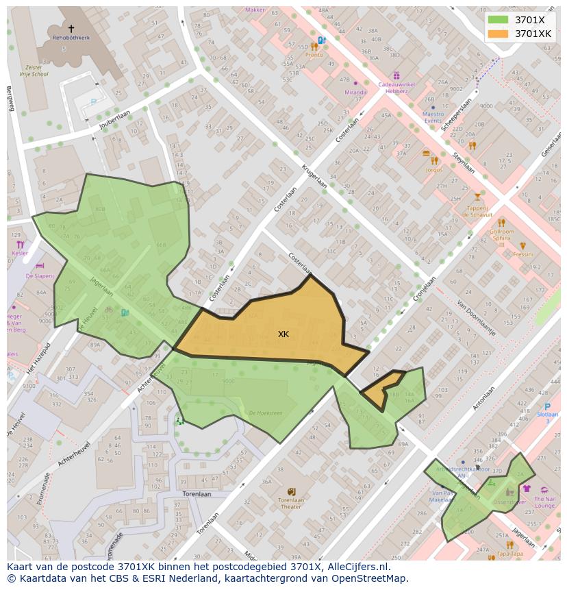 Afbeelding van het postcodegebied 3701 XK op de kaart.