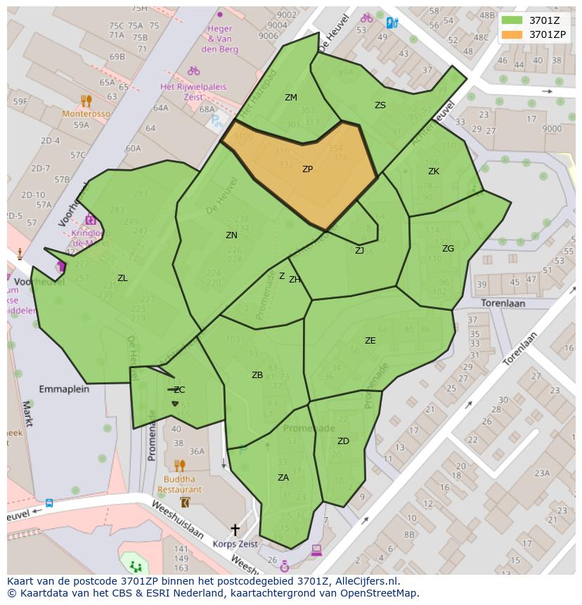 Afbeelding van het postcodegebied 3701 ZP op de kaart.