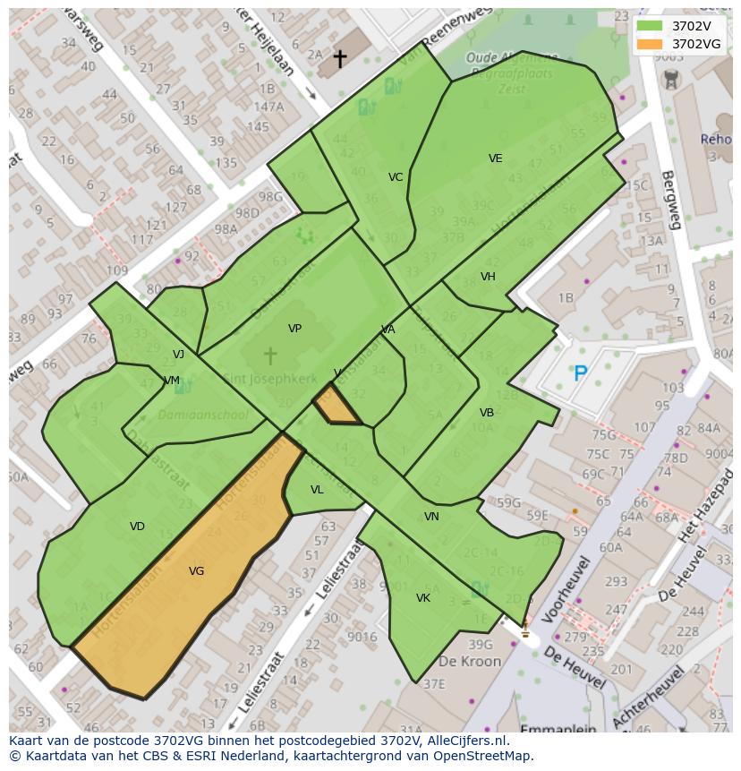 Afbeelding van het postcodegebied 3702 VG op de kaart.
