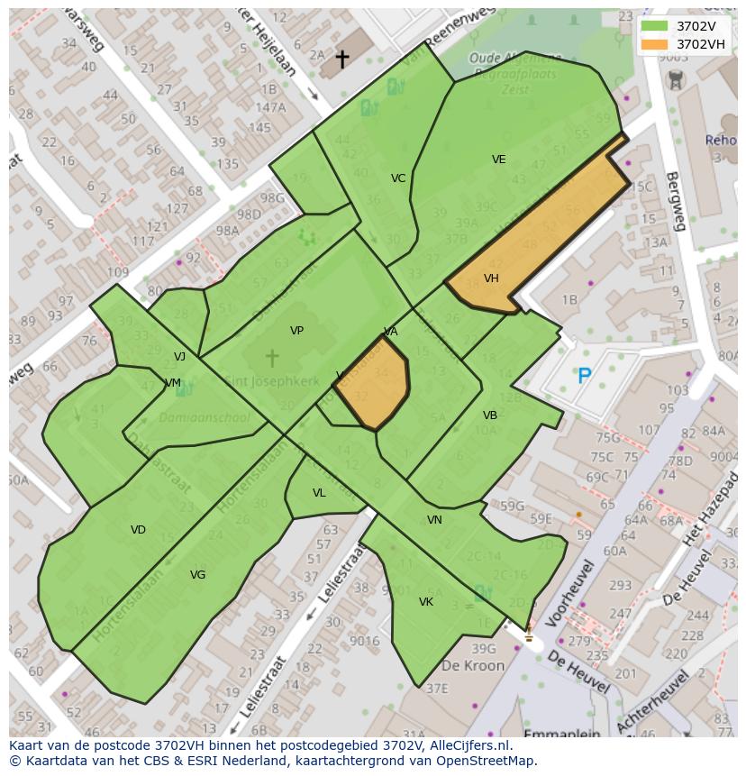 Afbeelding van het postcodegebied 3702 VH op de kaart.
