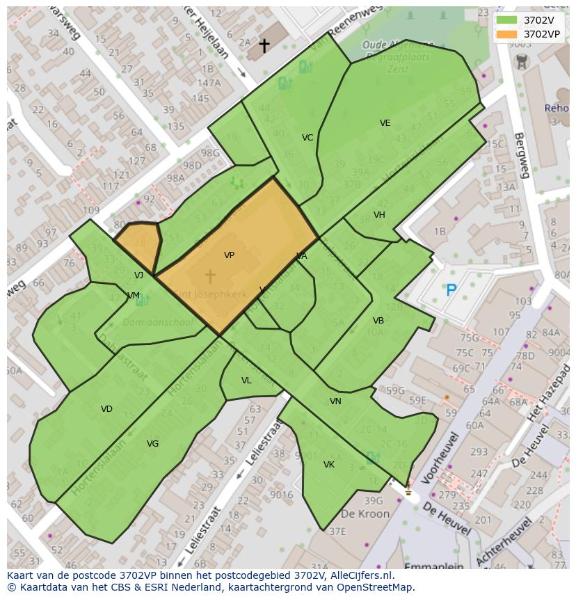Afbeelding van het postcodegebied 3702 VP op de kaart.