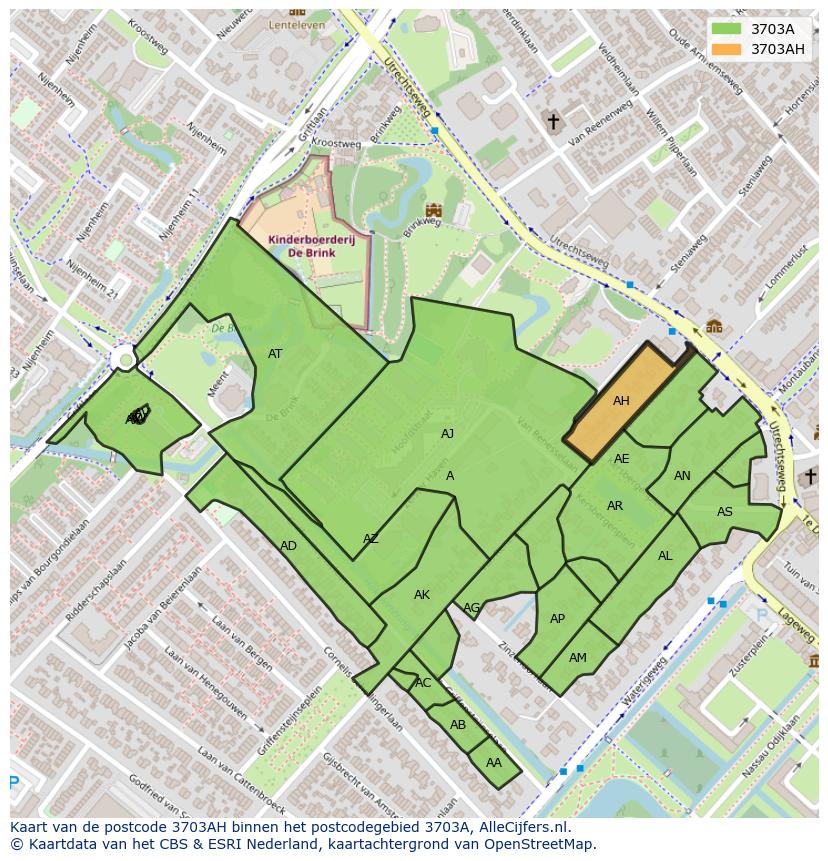 Afbeelding van het postcodegebied 3703 AH op de kaart.