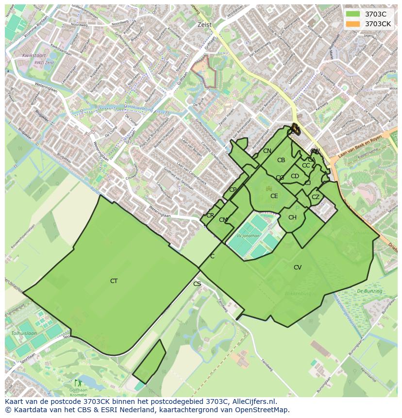 Afbeelding van het postcodegebied 3703 CK op de kaart.