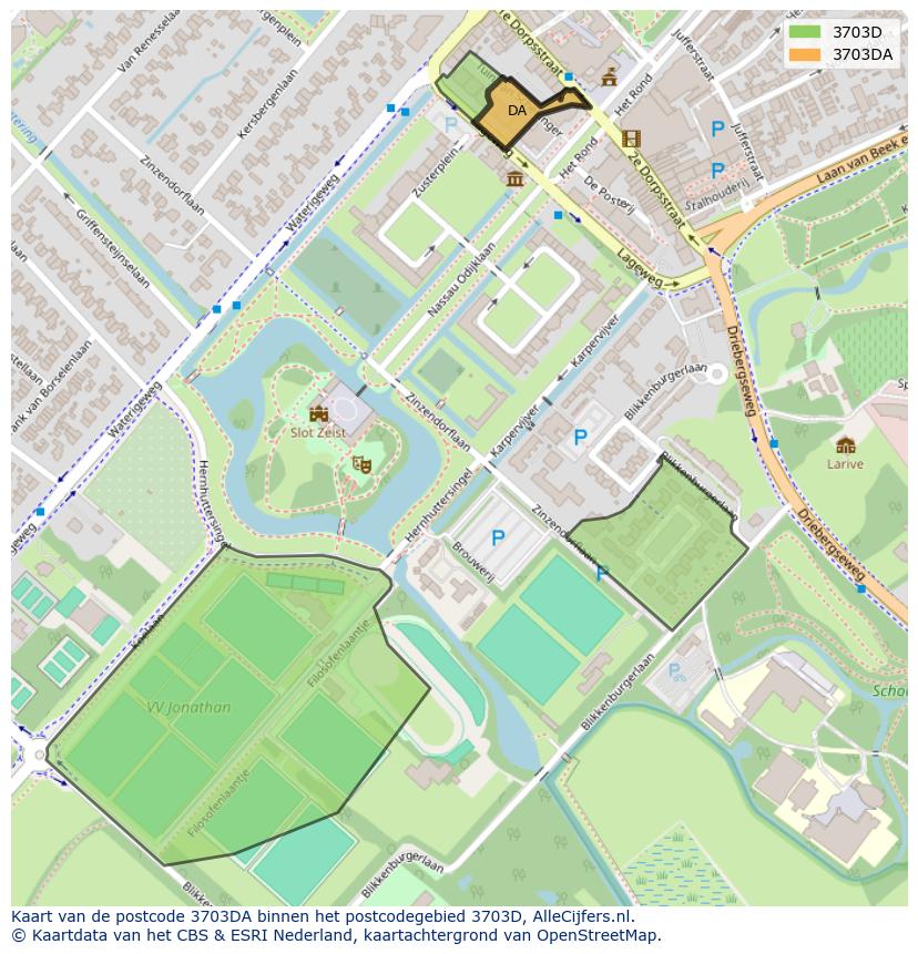 Afbeelding van het postcodegebied 3703 DA op de kaart.