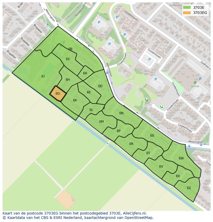 Afbeelding van het postcodegebied 3703 EG op de kaart.