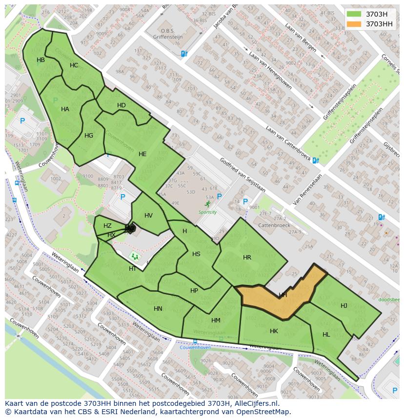 Afbeelding van het postcodegebied 3703 HH op de kaart.