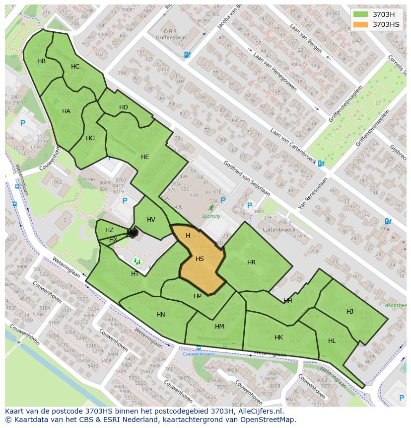 Afbeelding van het postcodegebied 3703 HS op de kaart.