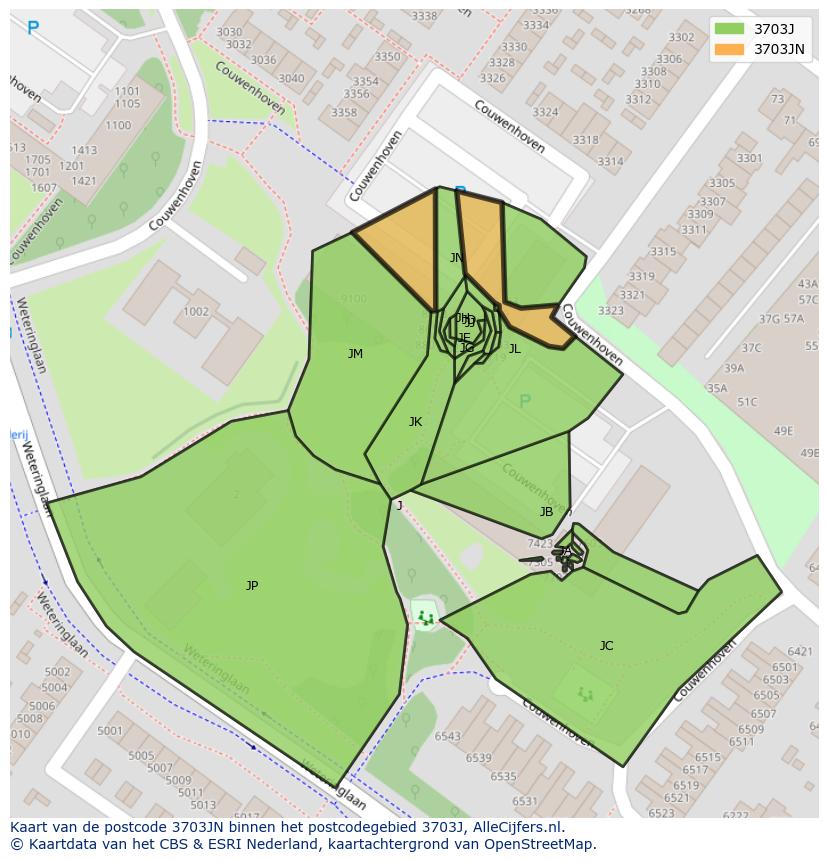 Afbeelding van het postcodegebied 3703 JN op de kaart.