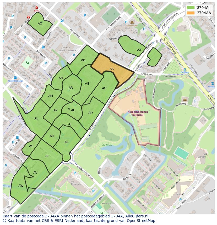 Afbeelding van het postcodegebied 3704 AA op de kaart.