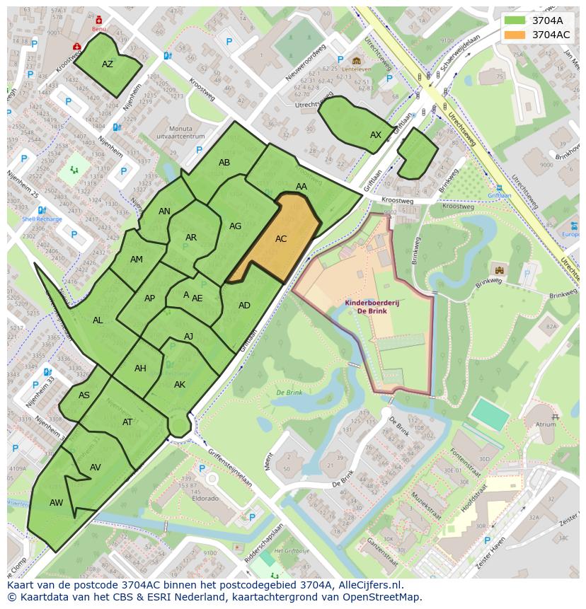 Afbeelding van het postcodegebied 3704 AC op de kaart.