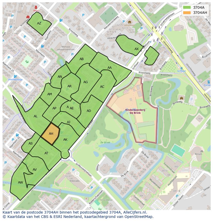 Afbeelding van het postcodegebied 3704 AH op de kaart.