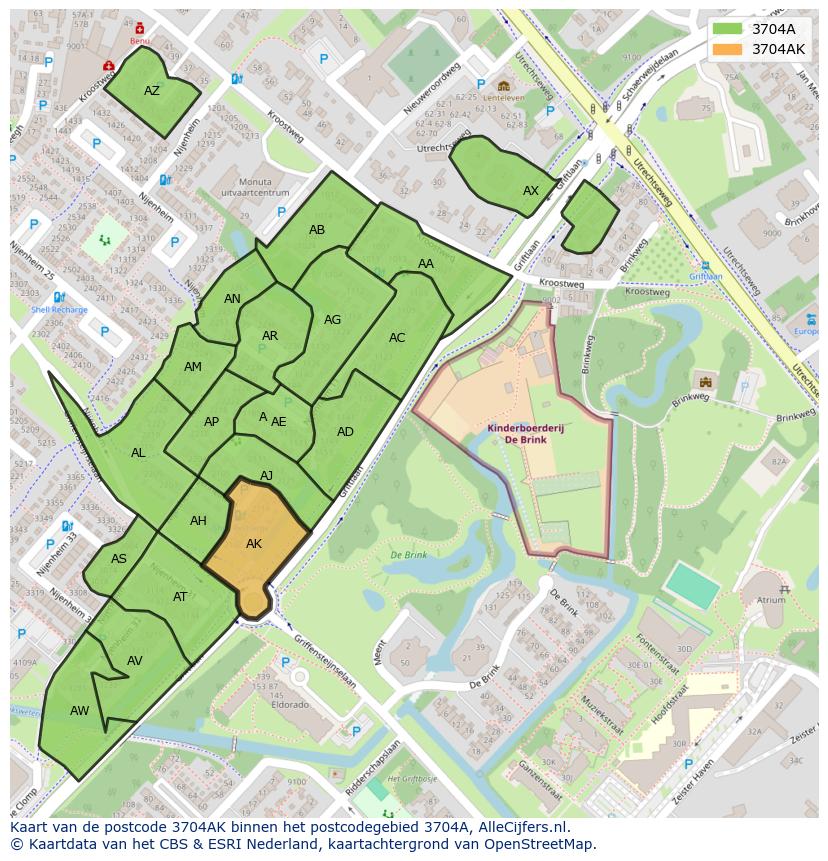 Afbeelding van het postcodegebied 3704 AK op de kaart.