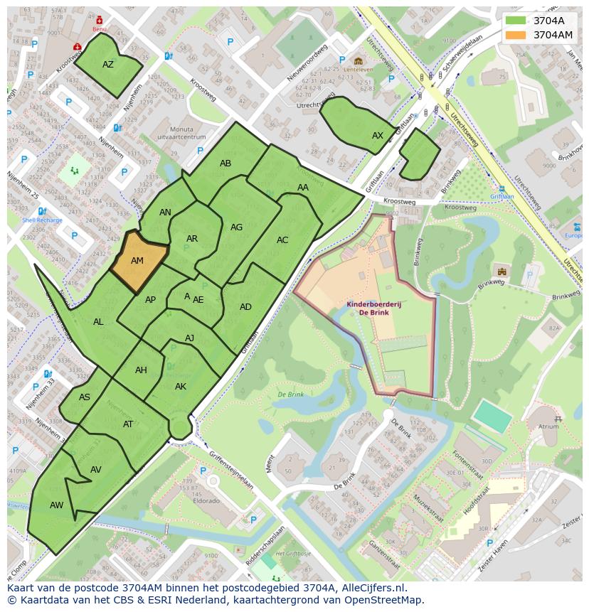 Afbeelding van het postcodegebied 3704 AM op de kaart.