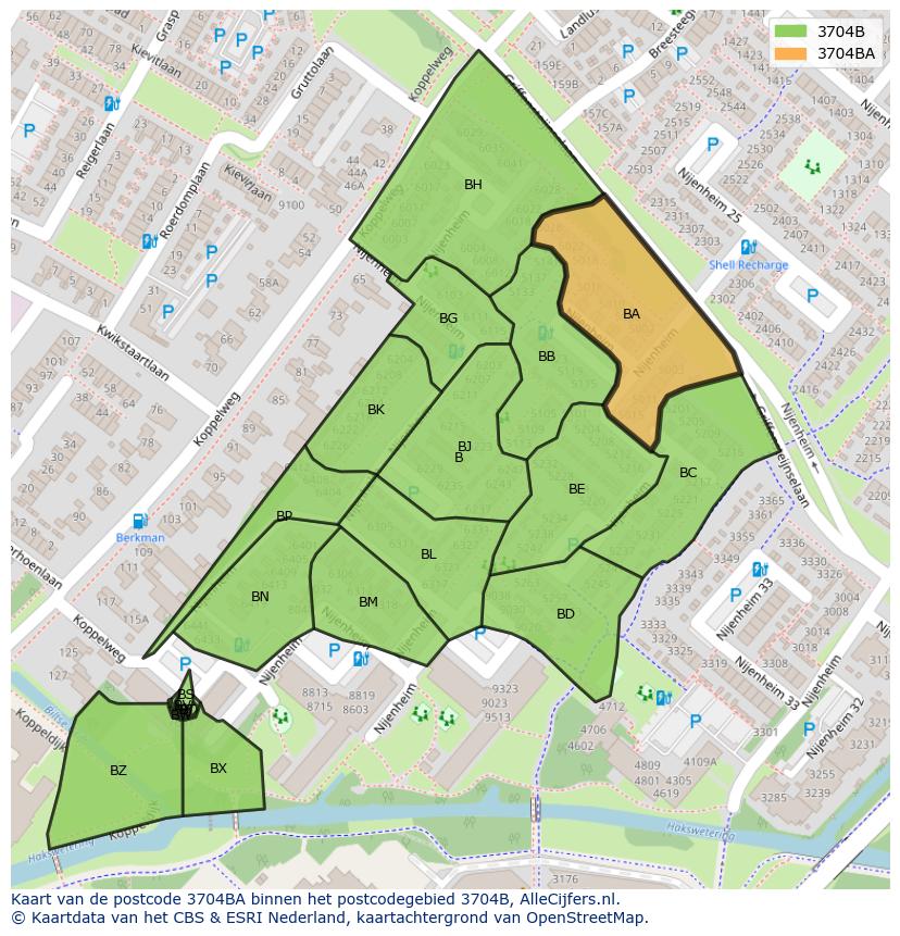 Afbeelding van het postcodegebied 3704 BA op de kaart.