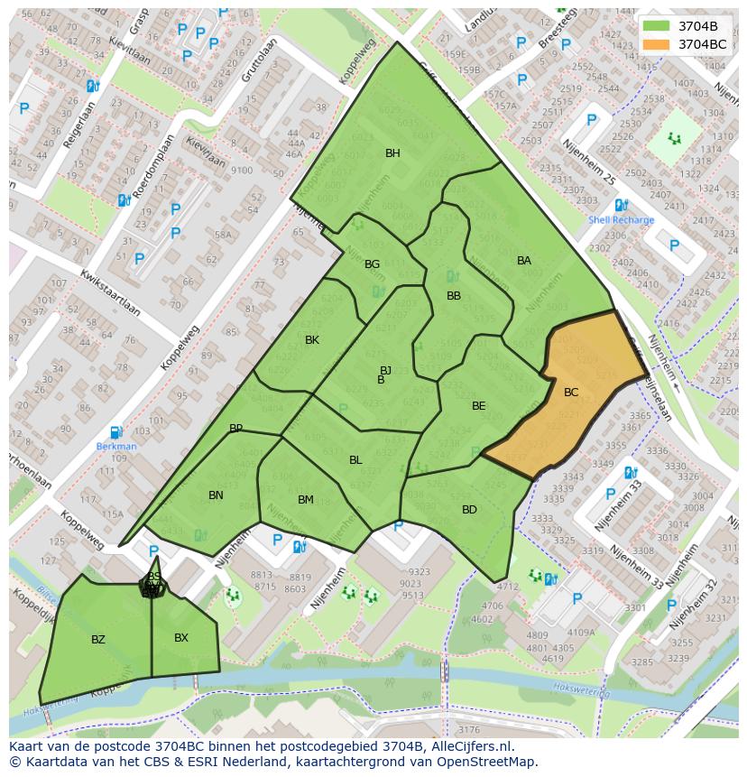 Afbeelding van het postcodegebied 3704 BC op de kaart.