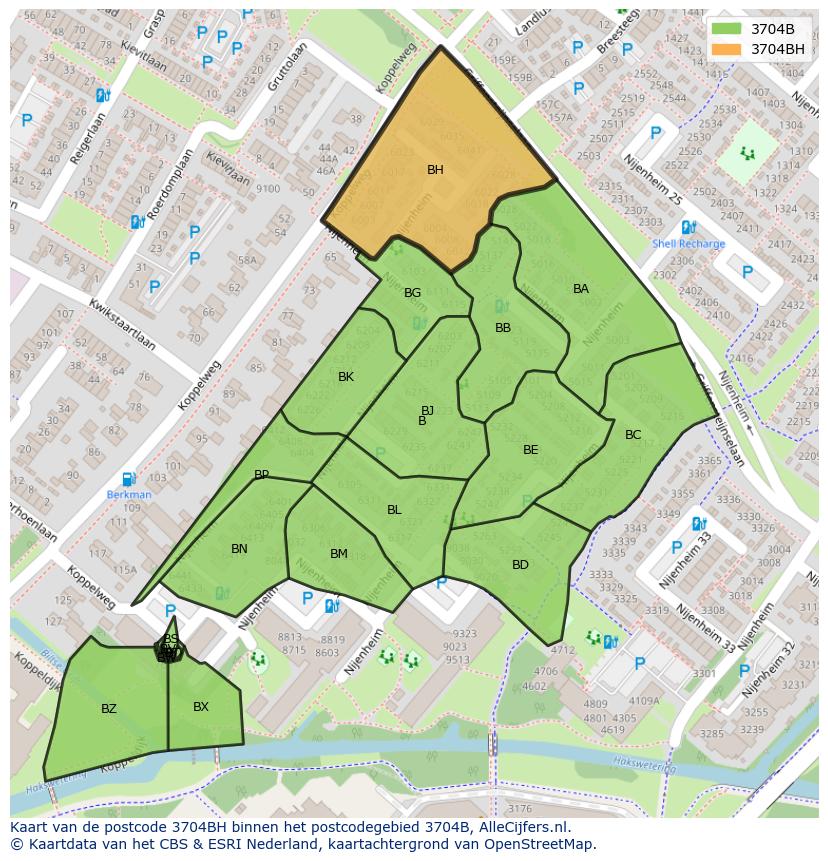 Afbeelding van het postcodegebied 3704 BH op de kaart.