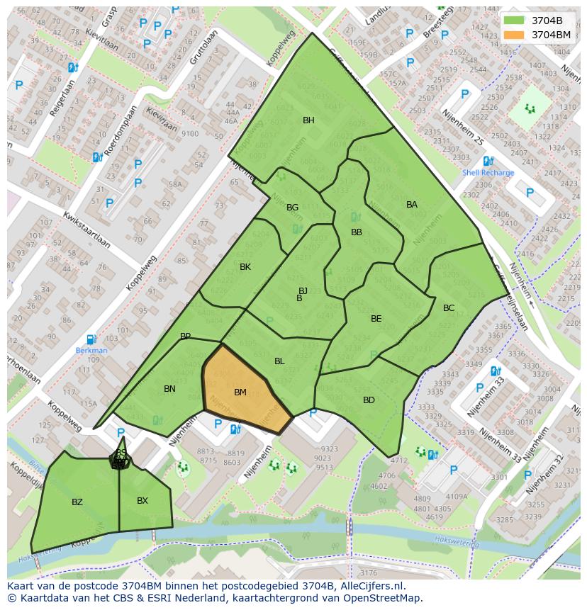Afbeelding van het postcodegebied 3704 BM op de kaart.