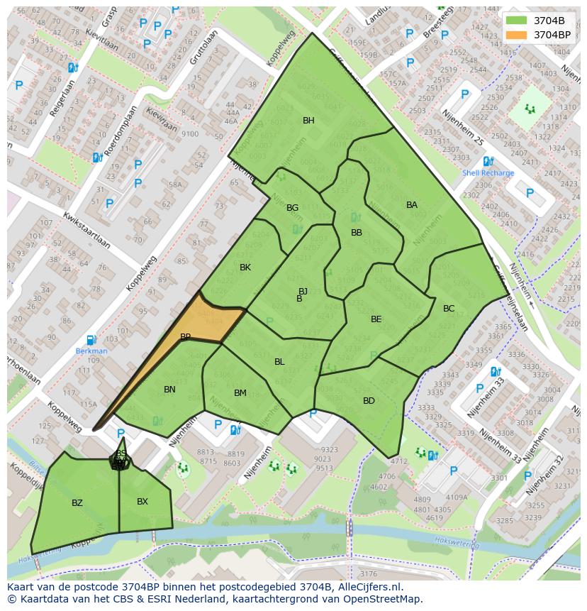 Afbeelding van het postcodegebied 3704 BP op de kaart.