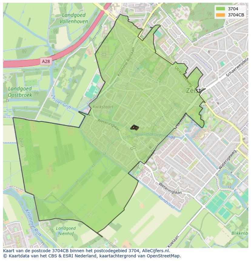 Afbeelding van het postcodegebied 3704 CB op de kaart.