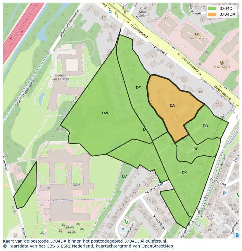 Afbeelding van het postcodegebied 3704 DA op de kaart.